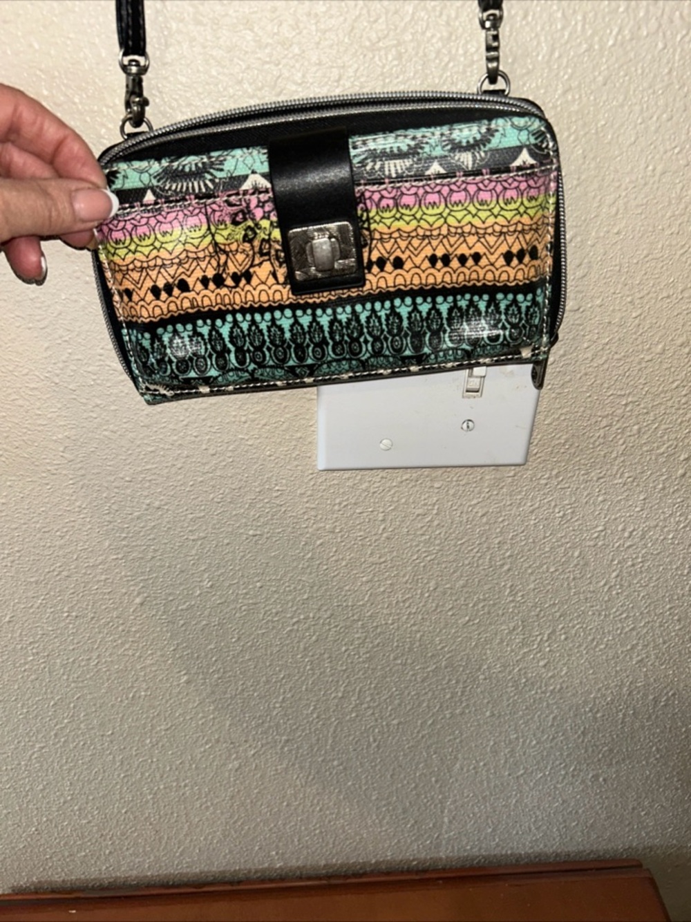 Striped Multicolor Crossbody Bag with Black Trim